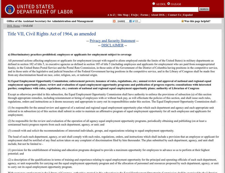 U.s. Department of Labor: Text of the Civil Rights Act of 1964 Primary U.s. Department of Labor: Text of the Civil Rights Act of 1964 Primary