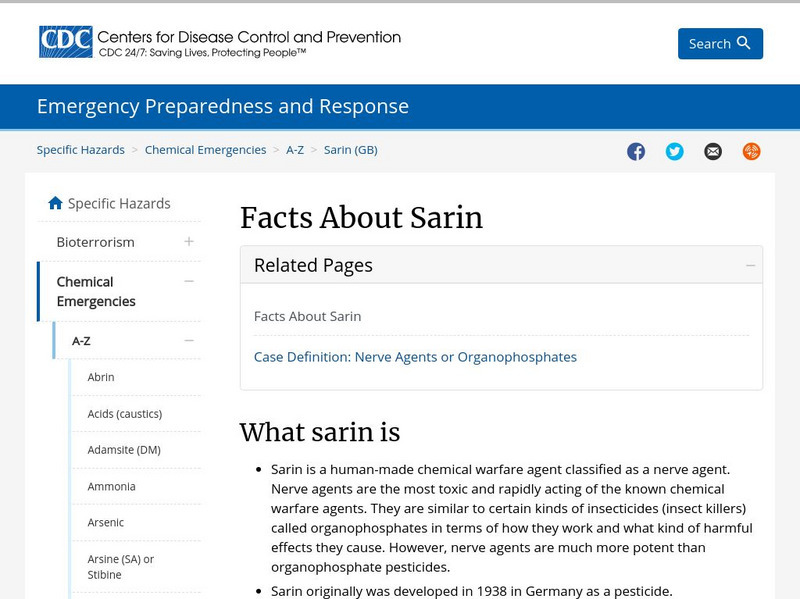 Centers for Disease Control: Facts About Sarin Handout Centers for Disease Control: Facts About Sarin Handout