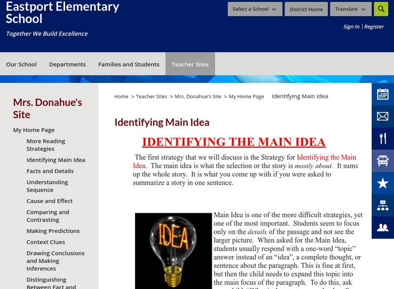 Eastport Elementary School: Mrs. Donahue's Site: Identifying the Main Idea Website Eastport Elementary School: Mrs. Donahue's Site: Identifying the Main Idea Website
