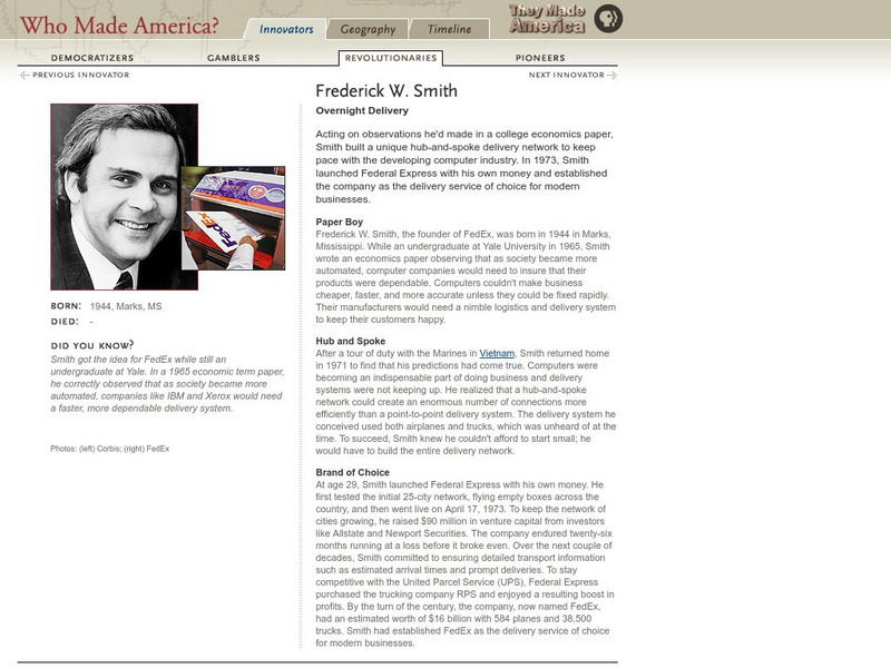 Pbs: Who Made America? Frederick W. Smith Handout Pbs: Who Made America? Frederick W. Smith Handout