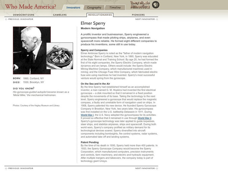 Pbs: Who Made America? Elmer Sperry Handout Pbs: Who Made America? Elmer Sperry Handout