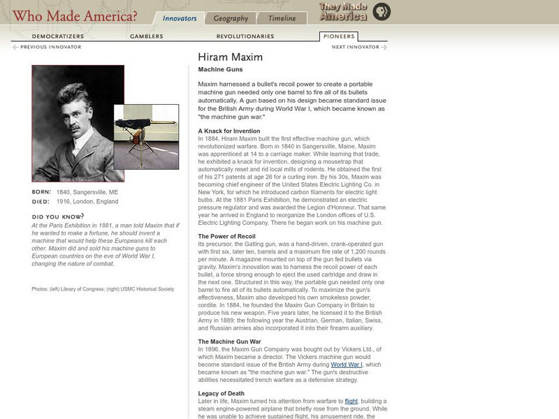 Pbs: Who Made America? Hiram Maxim Handout