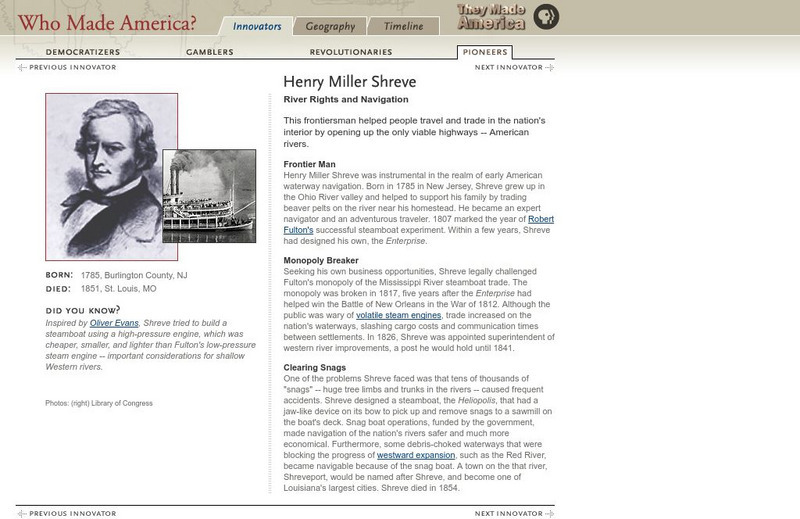 Pbs Who Made America? Henry Miller Schreve Handout Pbs Who Made America? Henry Miller Schreve Handout