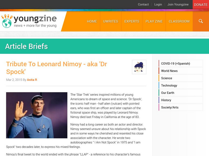 Youngzine: Tribute to Leonard Nimoy Aka 'Dr Spock' Article Youngzine: Tribute to Leonard Nimoy Aka 'Dr Spock' Article
