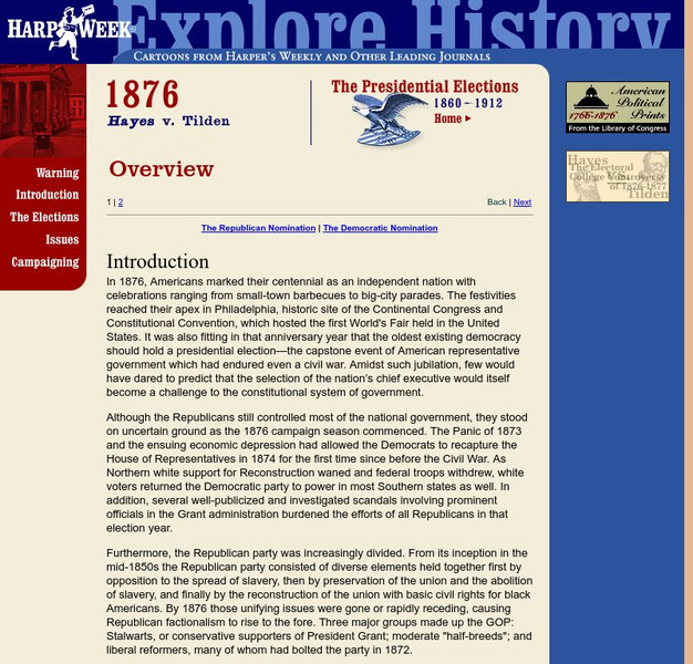 Harp Week: Elections: 1876 Hayes v. Tilden Website Harp Week: Elections: 1876 Hayes v. Tilden Website