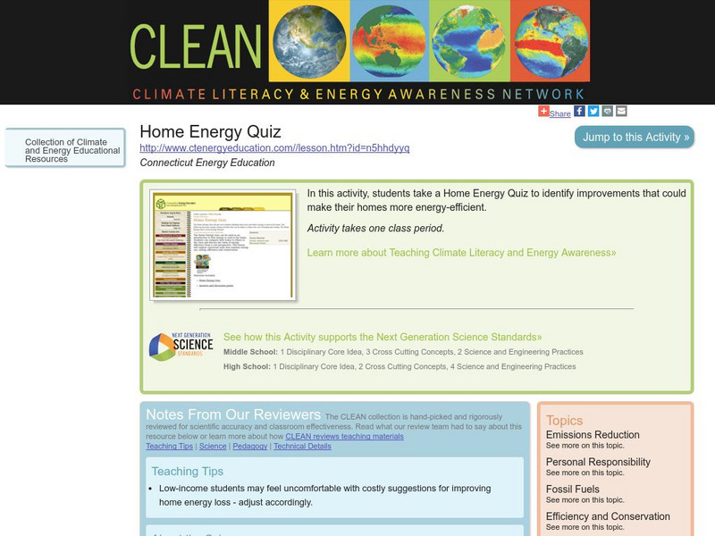 Clean: Home Energy Quiz Lesson Plan Clean: Home Energy Quiz Lesson Plan