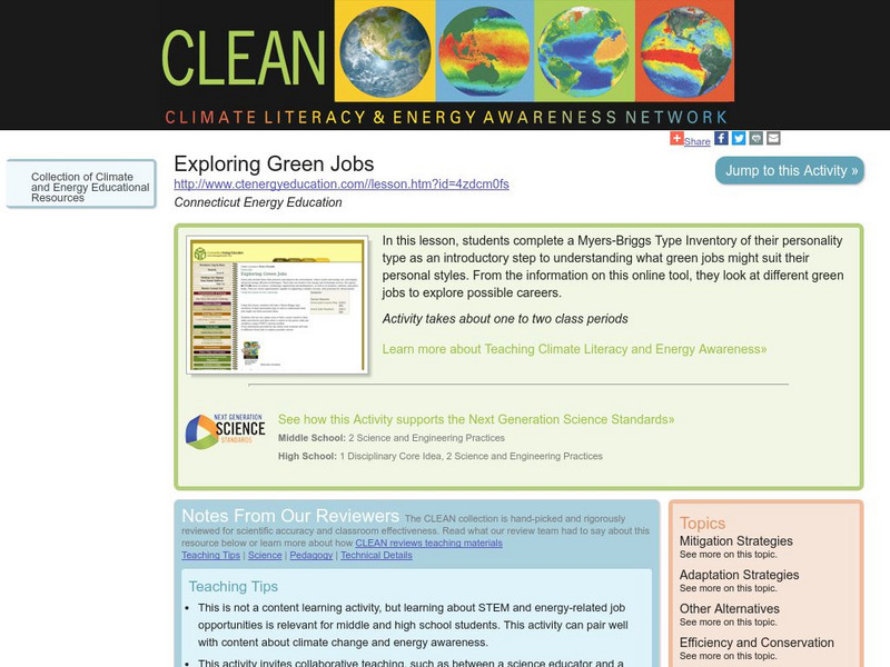 Clean: Exploring Green Jobs Lesson Plan Clean: Exploring Green Jobs Lesson Plan