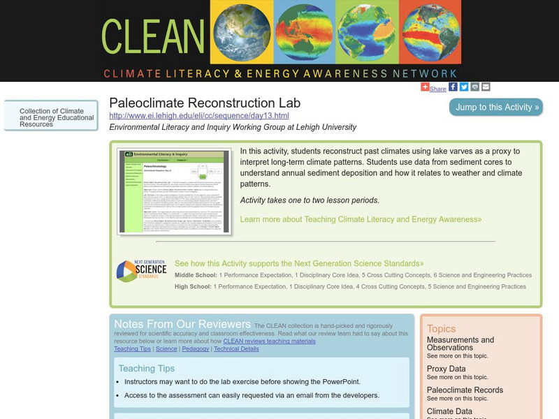 Clean: Paleoclimate Reconstruction Lab Lesson Plan Clean: Paleoclimate Reconstruction Lab Lesson Plan