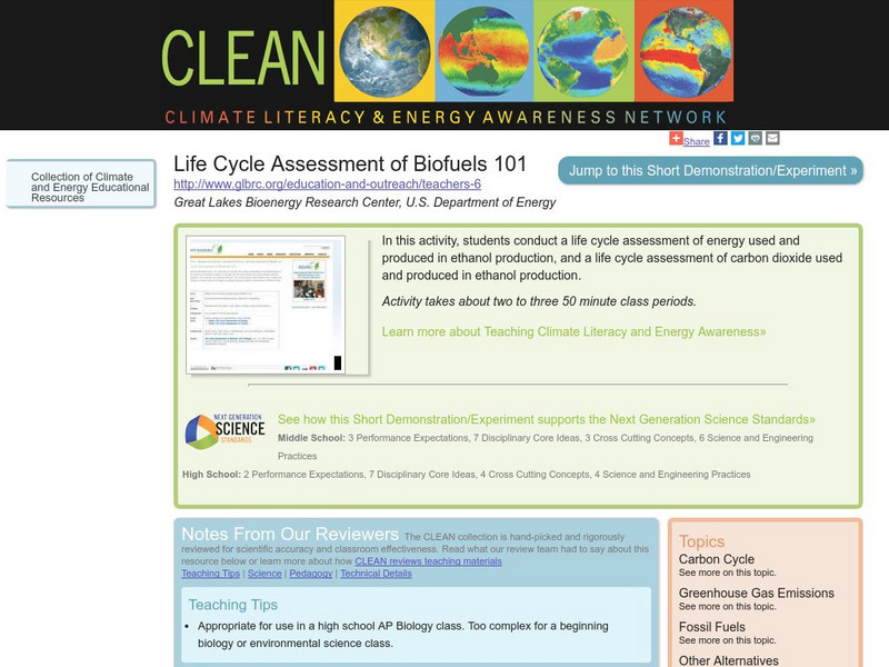 Clean: Life Cycle Assessment of Biofuels 101 Lesson Plan Clean: Life Cycle Assessment of Biofuels 101 Lesson Plan