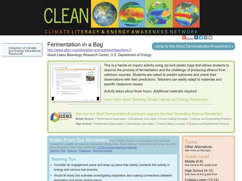 Clean: Fermentation in a Bag Lesson Plan Clean: Fermentation in a Bag Lesson Plan