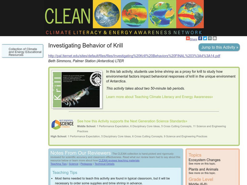 Clean: Investigating Behavior of Krill Lesson Plan