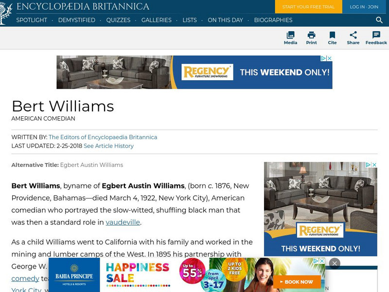 Encyclopedia Britannica: Bert Williams Handout Encyclopedia Britannica: Bert Williams Handout