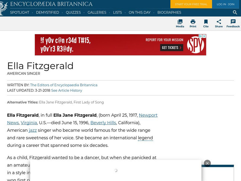 Encyclopedia Britannica: Ella Fitzgerald Handout