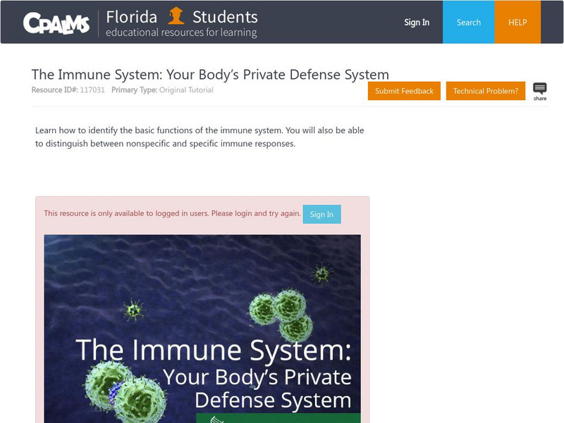 Florida State University Cpalms: Florida Students: The Immune System: Your Body's Private Defense System Handout Florida State University Cpalms: Florida Students: The Immune System: Your Body's Private Defense System Handout