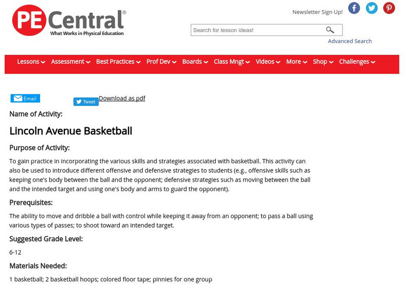 Pe Central: Pe Lesson Ideas: Lincoln Avenue Basketball Lesson Plan Pe Central: Pe Lesson Ideas: Lincoln Avenue Basketball Lesson Plan