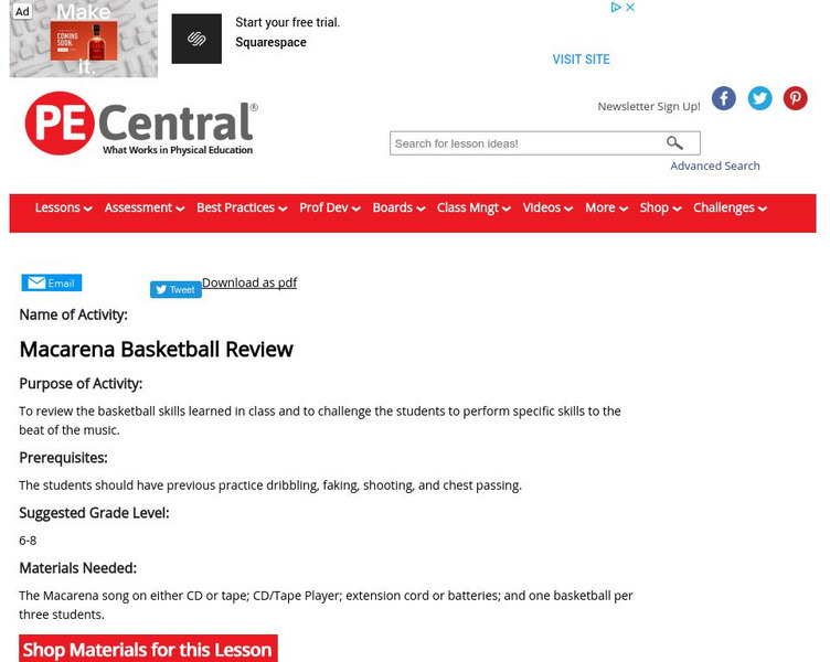 Pe Central: Macarena Basketball Review Lesson Plan