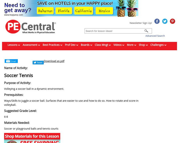 Pe Central: Pe Lesson Ideas: Soccer Tennis Lesson Plan Pe Central: Pe Lesson Ideas: Soccer Tennis Lesson Plan