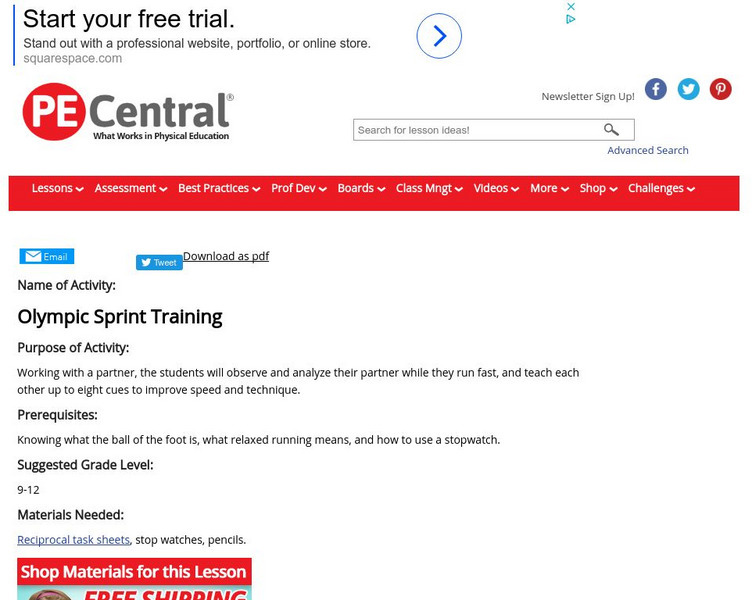 Pe Central: Pe Lesson Ideas: Olympic Sprint Training Lesson Plan Pe Central: Pe Lesson Ideas: Olympic Sprint Training Lesson Plan
