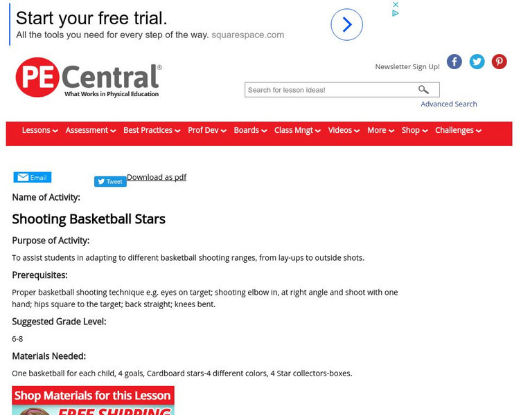 Pe Central: Shooting Basketball Stars Lesson Plan