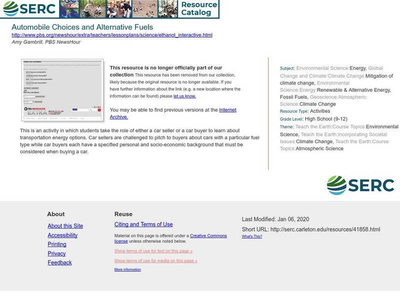 Serc: Automobile Choices and Alternative Fuels Lesson Plan Serc: Automobile Choices and Alternative Fuels Lesson Plan