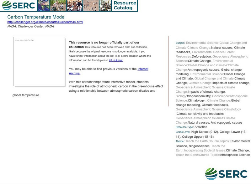 Serc: Carbon Temperature Model Lesson Plan Serc: Carbon Temperature Model Lesson Plan