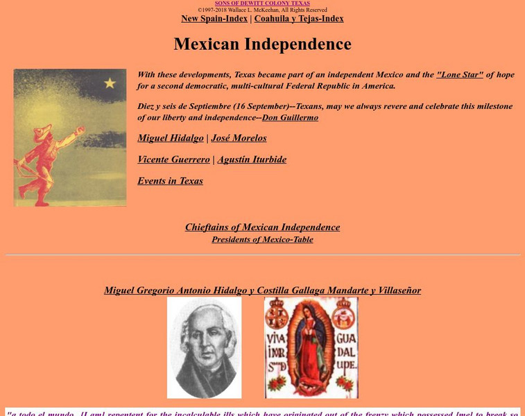Sons of Dewitt Colony Texas: Mexican Independence Website Sons of Dewitt Colony Texas: Mexican Independence Website
