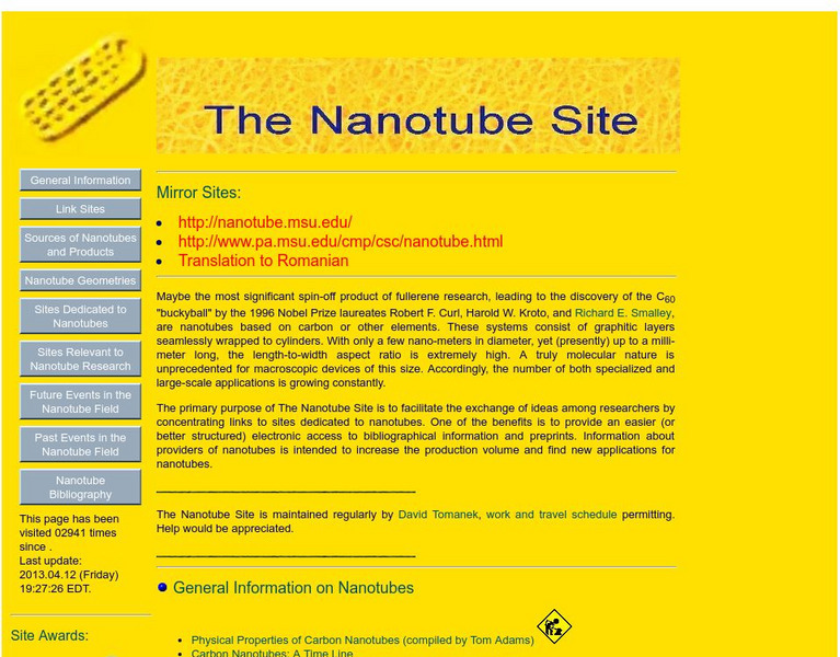 Michigan State University: Cluster Science Collaboration: The Nanotube Site Website Michigan State University: Cluster Science Collaboration: The Nanotube Site Website
