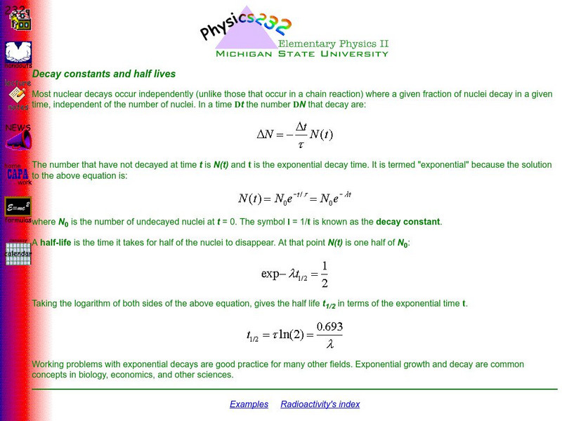 Michigan State University: Decay Constants and Half Lives Handout