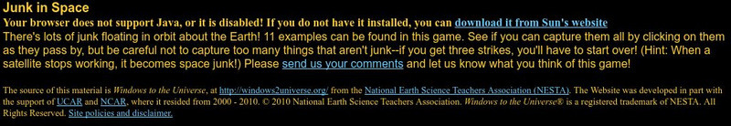 Windows to the Universe: Junk in Space Interactive