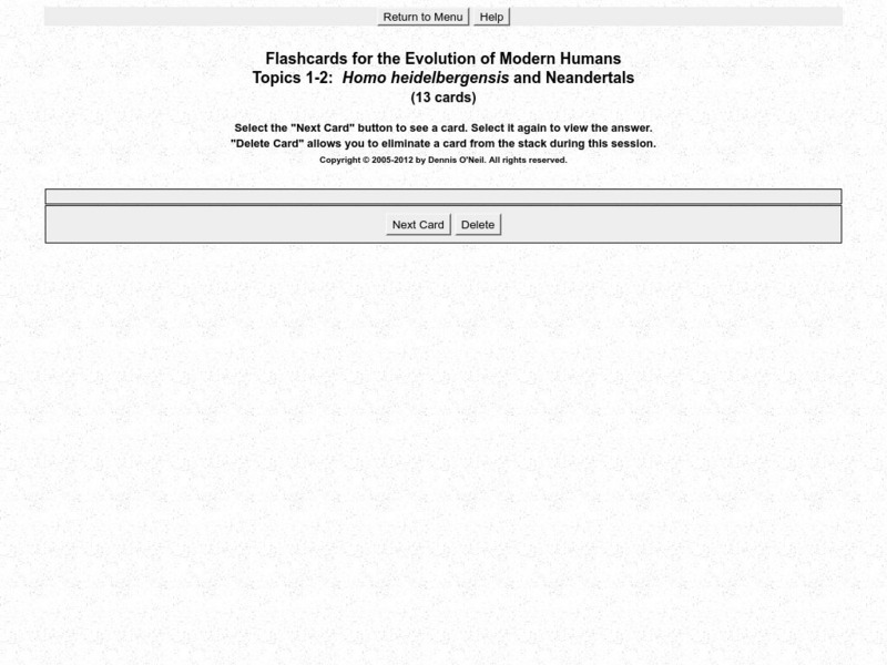 Palomar College: Flashcards: Homo Heidelbergensis & Neandertals Unknown Type