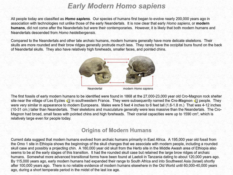 Palomar College: Early Modern Homo Sapiens Handout Palomar College: Early Modern Homo Sapiens Handout
