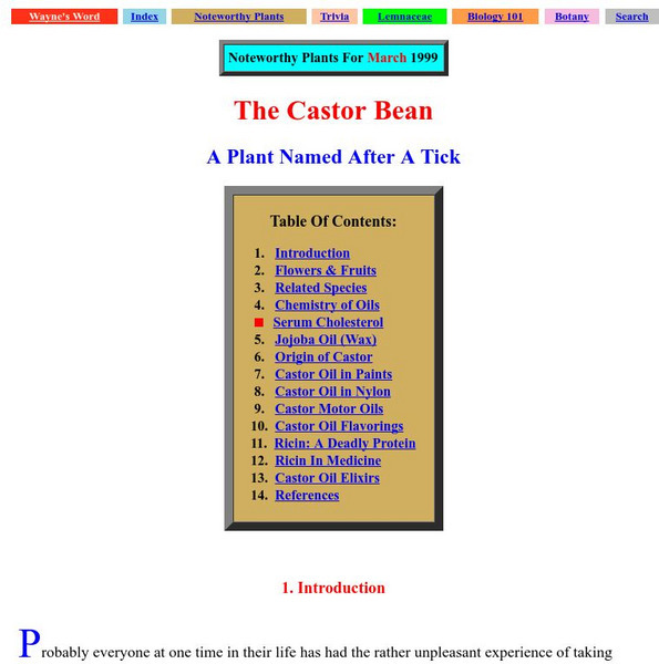 Wayne's Word: The Castor Bean: Plant Named After a Tick Handout Wayne's Word: The Castor Bean: Plant Named After a Tick Handout