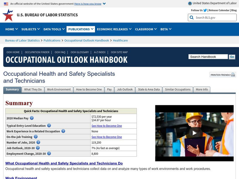 Bureau of Labor Statistics: Occupational Health and Safety Specialists and Techs Handout Bureau of Labor Statistics: Occupational Health and Safety Specialists and Techs Handout