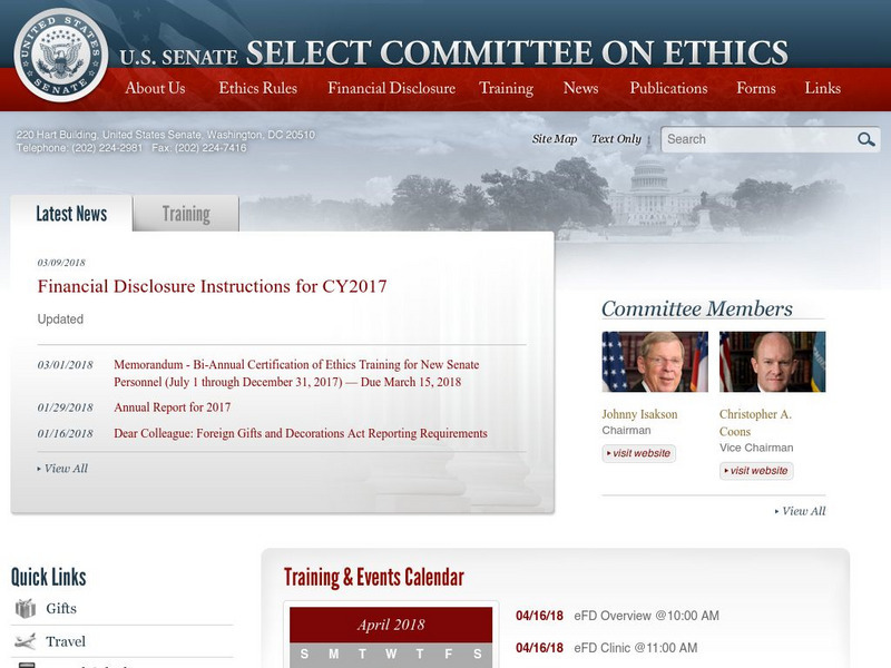 Us Senate Select Committee on Ethics Website