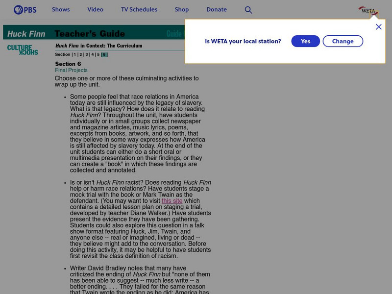 Pbs Teachers: Huck Finn in Context: A Teaching Guide Lesson Plan Pbs Teachers: Huck Finn in Context: A Teaching Guide Lesson Plan