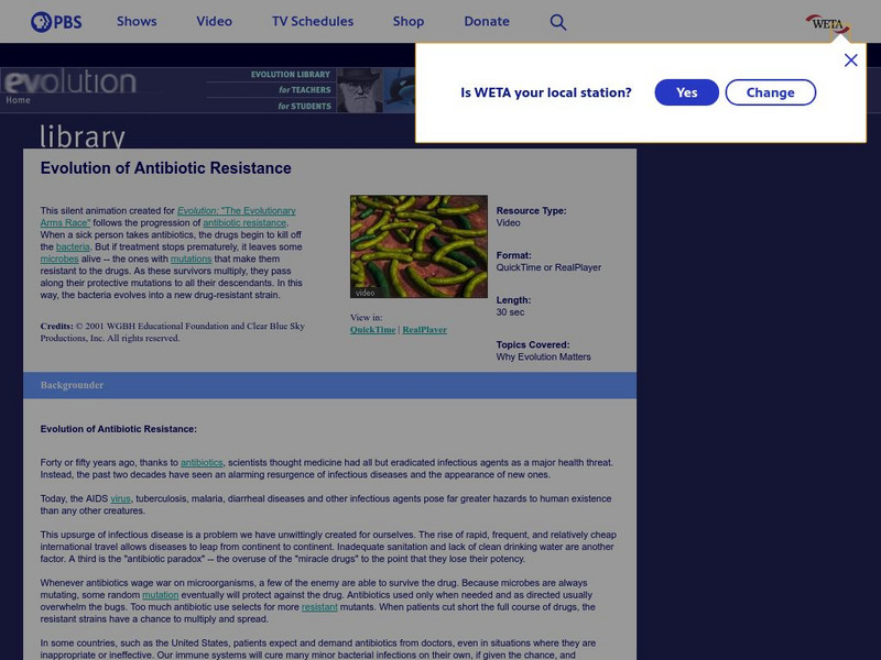 Pbs Teachers: Evolution of Antibiotic Resistance Instructional Video Pbs Teachers: Evolution of Antibiotic Resistance Instructional Video