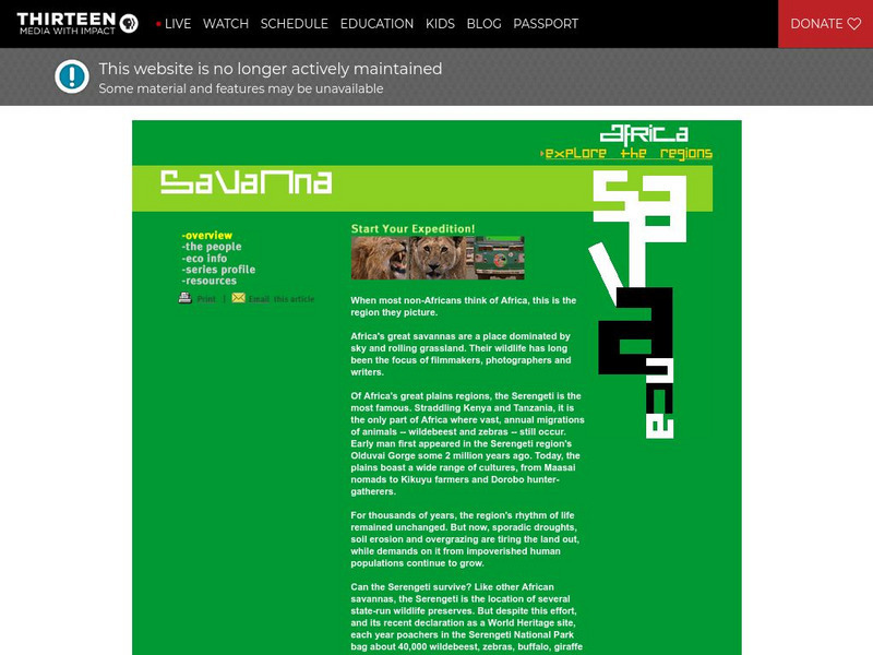 Wnet: Thirteen: Africa: Explore the Regions: Savanna Unit Plan Wnet: Thirteen: Africa: Explore the Regions: Savanna Unit Plan