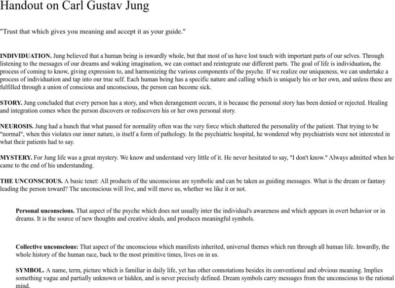 Sonoma State University: Carl Gustav Jung Activity Sonoma State University: Carl Gustav Jung Activity