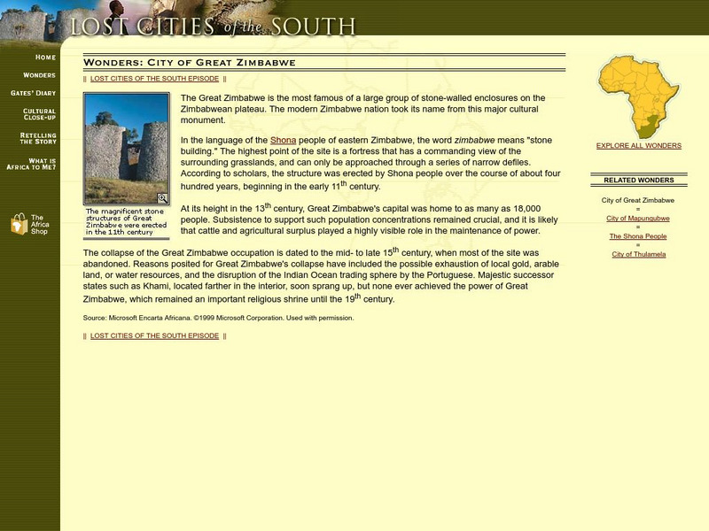 Pbs: Wonders of the African World: City of Great Zimbabwe Handout Pbs: Wonders of the African World: City of Great Zimbabwe Handout