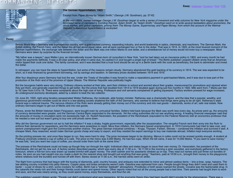 Pbs: Commanding Heights: German Hyperinflation, 1923 Article Pbs: Commanding Heights: German Hyperinflation, 1923 Article