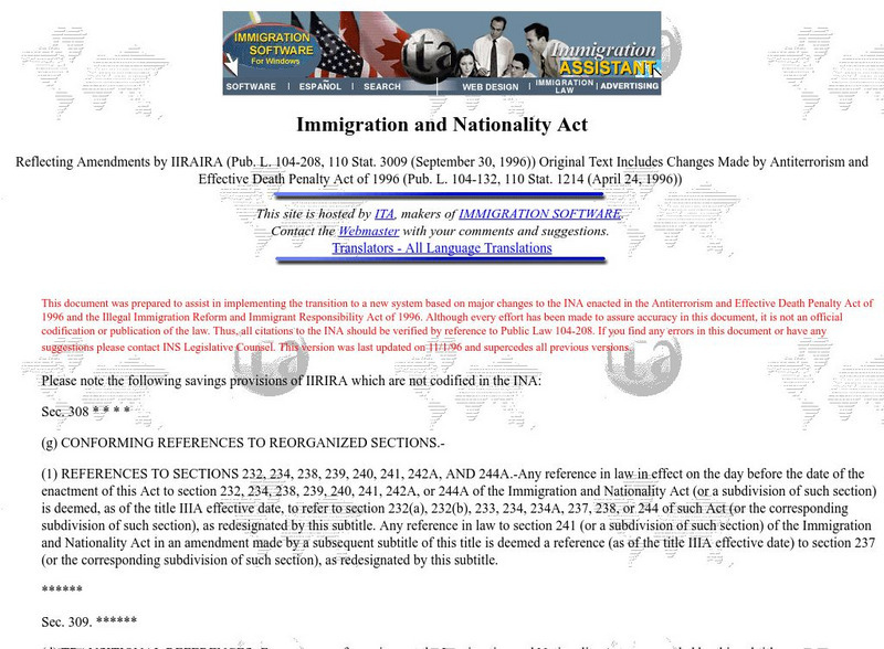 Information Technology Associates: Immigration and Nationality Act Primary