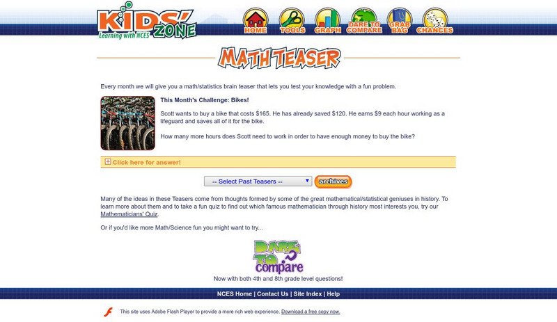 Nces Kids' Zone: Math Teasers Unit Plan Nces Kids' Zone: Math Teasers Unit Plan