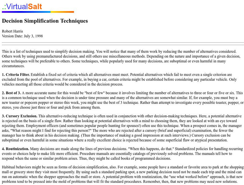 Virtual Salt: Decision Simplification Techniques Article Virtual Salt: Decision Simplification Techniques Article
