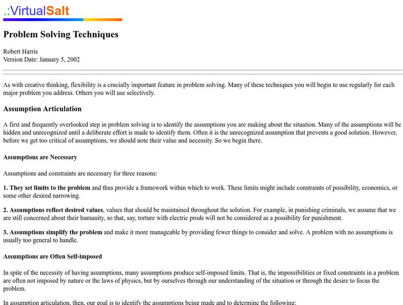 Virtual Salt: Problem Solving Techniques Article Virtual Salt: Problem Solving Techniques Article