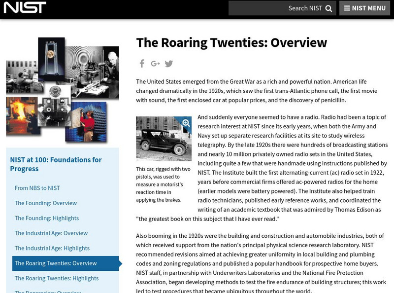 Nist: The Roaring Twenties Handout Nist: The Roaring Twenties Handout
