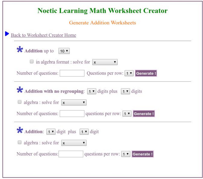 Woodlands Junior School: Adding Worksheet Generator Unknown Type Woodlands Junior School: Adding Worksheet Generator Unknown Type