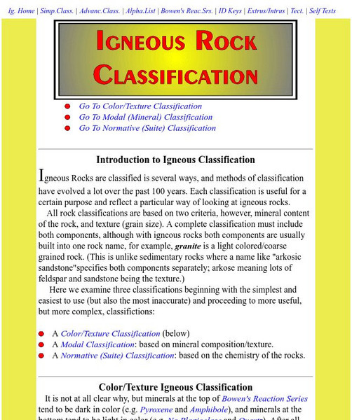 James Madison University: Igneous Rock Classification Handout James Madison University: Igneous Rock Classification Handout