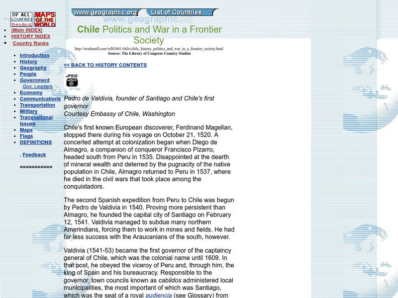 Chile: Politics and War in a Frontier Society Website