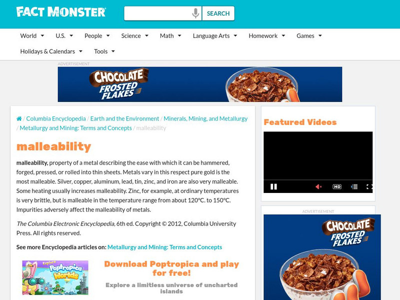 Fact monster malleability handout for 9th 10th grade lesson planet