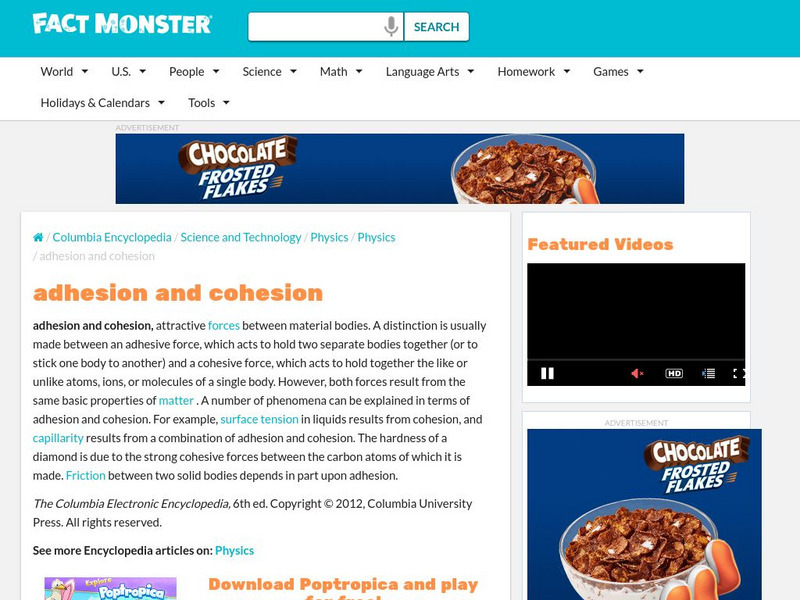 Fact Monster: Adhesion and Cohesion Handout Fact Monster: Adhesion and Cohesion Handout